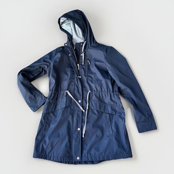 Weatherproof Navy Hooded Lightweight Jacket Size L Pocket Cinch Waist - Picture 1 of 7
